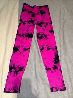 Girls' Pink & Black Tie-Dye Leggings - Stretch Active Bottoms